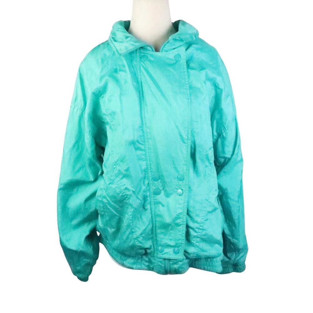 Vintage 90s Lavon Turquoise Green-Blue Windbreaker Jacket S